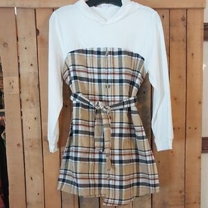 Girls Plaid Belted PatPat Hoodie Dress (11-12y)